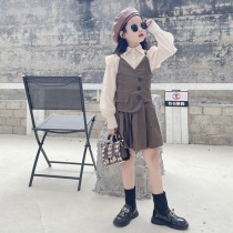 Girl Suit Skirt Suit 2022 Early Spring New Girl Foreign Air Flying Sleeve Shirt Trendy Dress Two Sets Of Damp