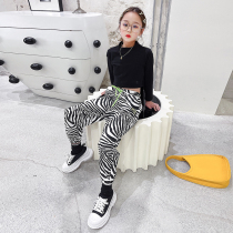 Girls pants 2021 autumn and winter New Net red loose childrens zebra pattern pants Boy BAO WEN sports trousers tide