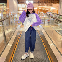 Girls tennis red suit 2022 new casual Han Fan CUHK Scout Cartoon Methodist Buttons Jeans Two Sets Tide