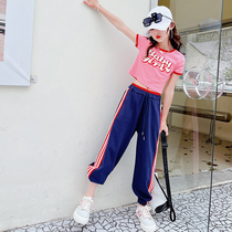Girl Suit Foreign Air Summer Style 2022 New CUHK Child Short short sleeve Leisure webbing Pants Tide boy Two sets