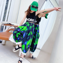 Girl Zang Dye Suit Ocean Gas Summer Style 2022 Children Sleeveless Vest Loose Pants Girl Fried Street Two Sets Tide