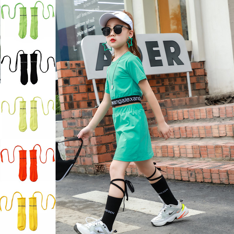 Girls's socks new red candy binding socks in big kids' hundred and walking show performing hip hop accessories in middle tub stockings