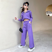 Girls Set 2021 New Chinese Tong Korean Sportswear Girls Hooded Sweatshirt Hairy Broad Legs Two Piece Set