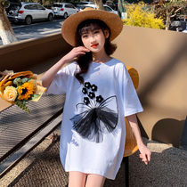 Girl Trendy T-shirt Dress Summer Style 2022 Children Short Sleeve Dress Girl New Half Sleeve Flower Butterfly Knot Blouse Tide T
