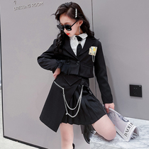 Girl Autumn Clothes West Suit Fried Street Three Sets 2022 New Children JK Uniforms Early Autumn Suits Half Body Dress Damp