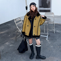 Childrens fur coat boys and girls locomotive domineering suede parent-child thickened warm imitation fur top tide