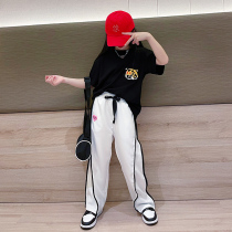 Girl Cartoon Tiger Year Suit Foreign Air Children Short Sleeve Broadlegged Pants 2022 New CUHK Child Summer Clothing Two Sets