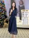 Spring women's clothing 2023 new lace dress temperament v-neck hollow skirt slimming plus size blue skirt