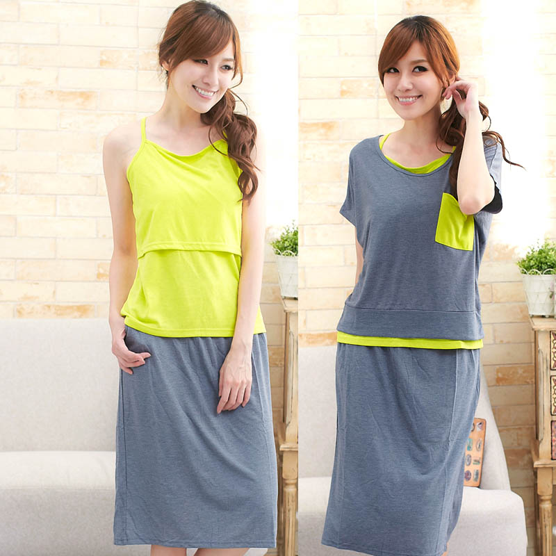 Postpartum lactation dress Summer dress dress Leisure short sleeve thin fashion lactation outgoing hot mom suit