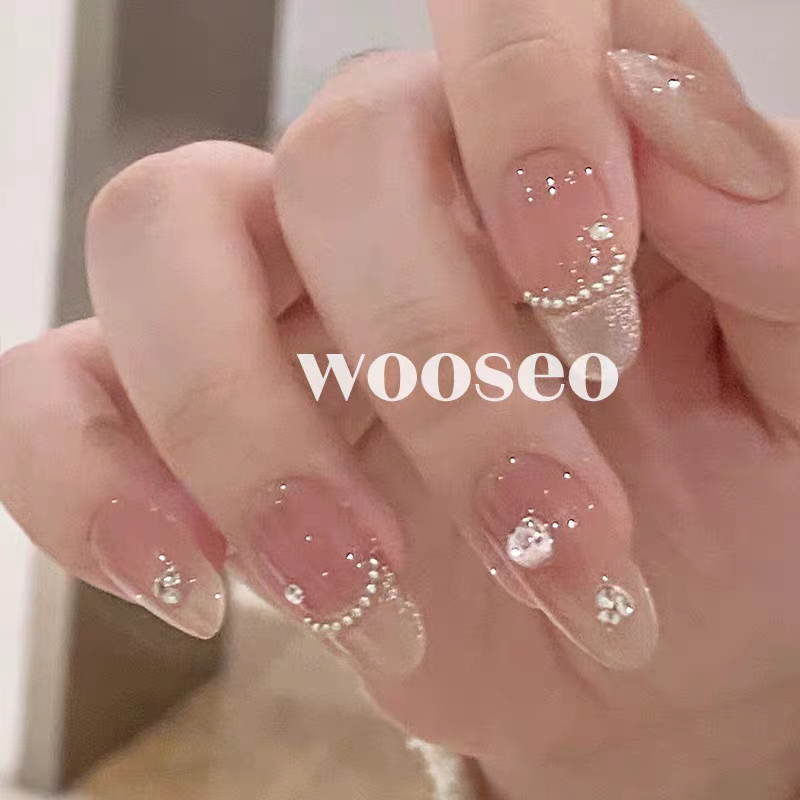 Wanru Handmade Wearable Nails Pink Glitter Diamond Heart Nail Art Fairy Style Jelly Glitter Powder Brightening Wearable Nails