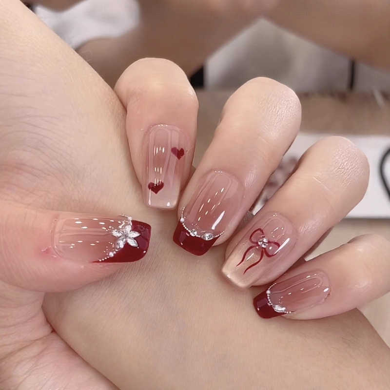 【Slightly Tipsy Red Wine】Red Heart Wearable Nails with a High-End Feel, Whitening Nail Art Pieces, Purely Handmade French Nail Stickers 【Slightly Tipsy Red Wine】Red Heart Wearable Nails with a High-End Feel, Whitening Nail Art Pieces, Purely Handmade French Nail Stickers