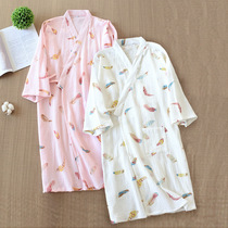 Cotton crepe gauze kimono bathrobe nightgown ladies spring and summer autumn Japanese nightgown sweat steam full cotton pajamas