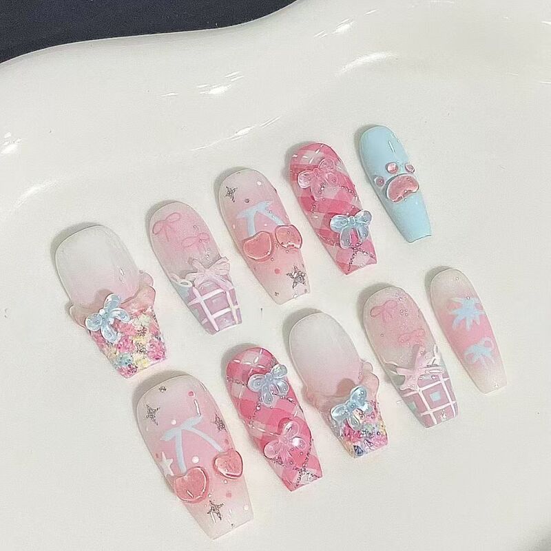 M199 Floral Cherry Semi-Handmade Nail Art Wearable Nails Spring New Style High-End Cat Eye Cherry Cute and Elegant, Brightens Skin Tone