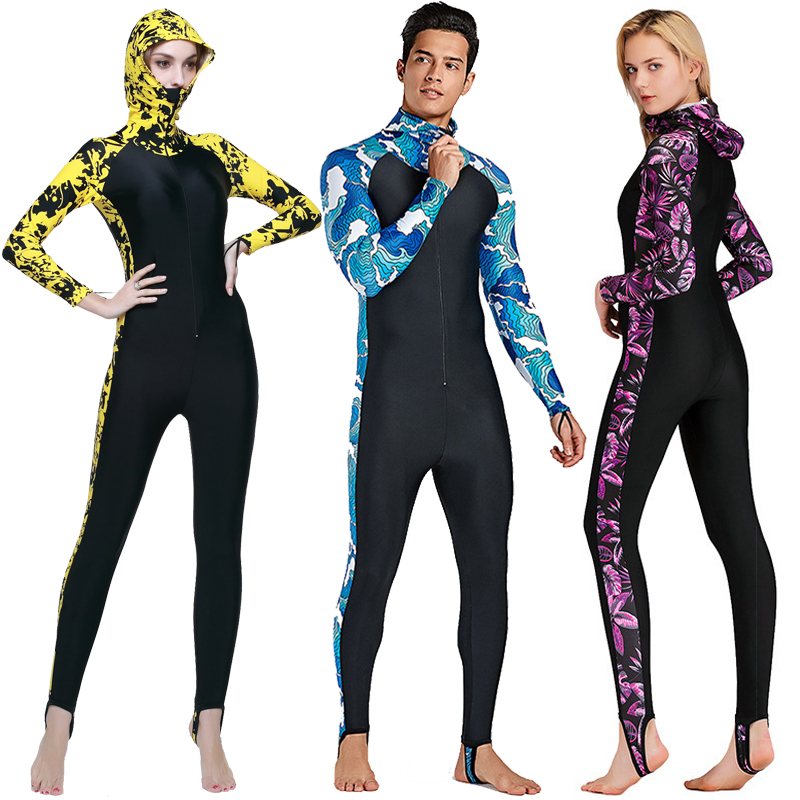 Male and female couples conjoined with cap swimsuit sunscreen snorkeling jellyfish long sleeve long pants camouflak with big code swimsuit-Taobao