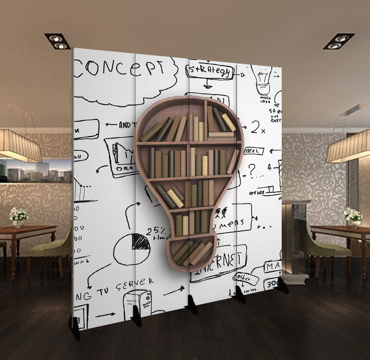 Screen partition personality creative retro old light bulb bookshelf Company study bar coffee Mobile folding screen customization