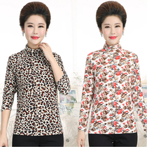 Middle-aged and elderly women long sleeve T-shirt mother high neck shirt mother dress spring and autumn clothes color cotton base shirt