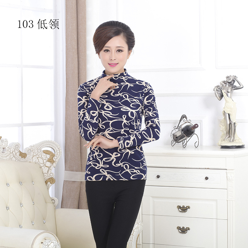 Áo sơ mi nữ dài tay cổ áo sơ mi cổ cao chạm đáy áo Mẹ trung niên chất liệu cotton mùa thu váy trung niên đẹp