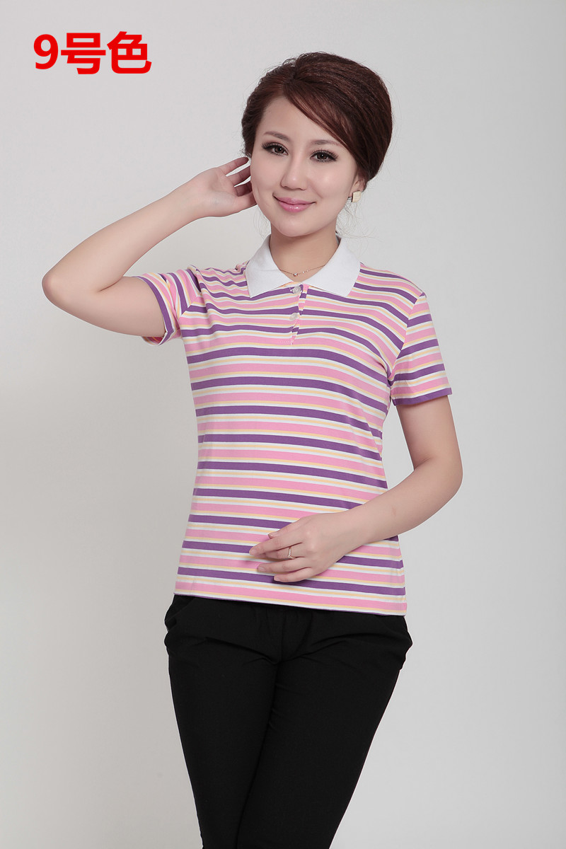 Áo thun nữ trung niên mùa hè ngắn tay thời trang mẹ chất liệu cotton kẻ sọc sọc áo thun trung niên size lớn áo khoác tuổi trung niên