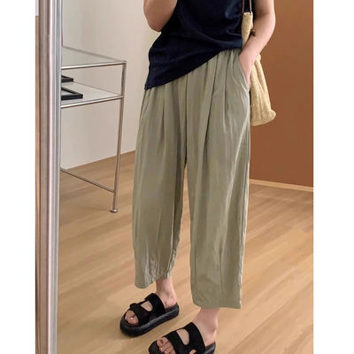 Pear-shaped figure nine-point casual grandma pants for women, large-sized summer, thin and chubby girls, loose and slimming wide-leg cool pants