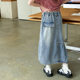 ເດັກຍິງ denim skirt 2024 summer ຮູບແບບໃຫມ່ຂອງເດັກນ້ອຍແບບ splicing soft denim versatile ເຄື່ອງນຸ່ງເດັກນ້ອຍບາດເຈັບແລະ skirt