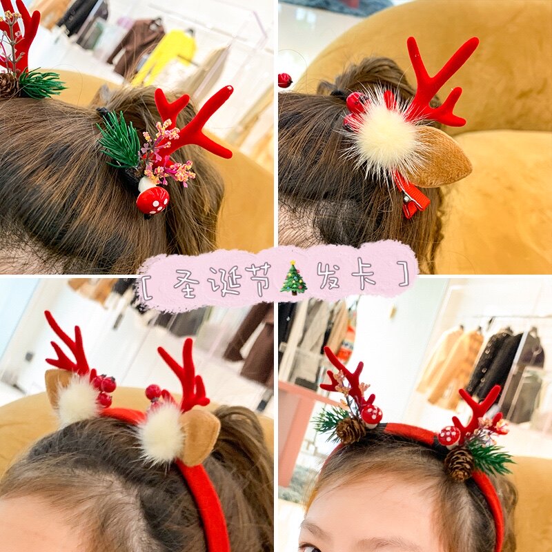 Girl Hair Hoop 2020 New Korean version Ins hair clip Children's Christmas Red Accessories Girl Deer Corner Accessories Headwear