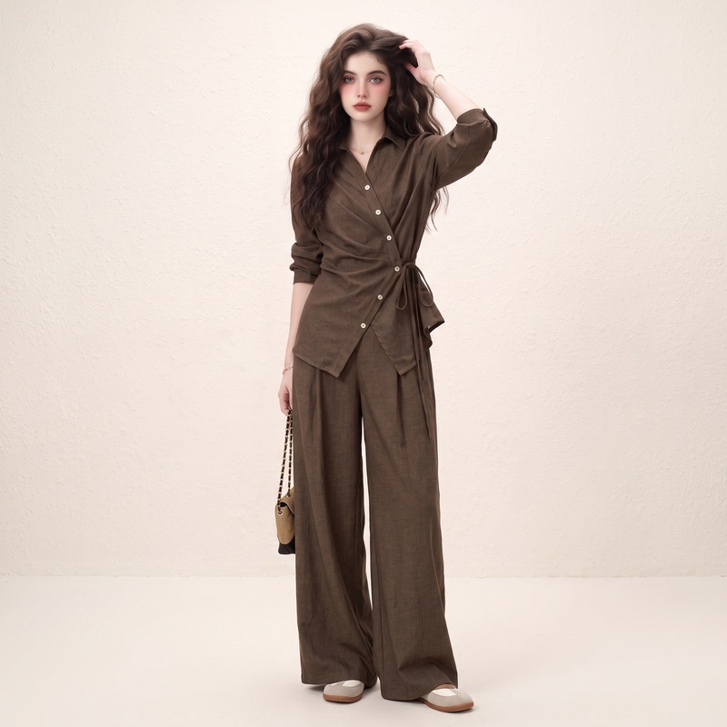 Morin Melard Waist-Cinching Shirt and Wide-Leg Pants Set for Women, Autumn 2026 New Style, Cool and Relaxed Two-Piece Set, Popular Item Morin Melard Waist-Cinching Shirt and Wide-Leg Pants Set for Women, Autumn 2026 New Style, Cool and Relaxed Two-Piece Set, Popular Item