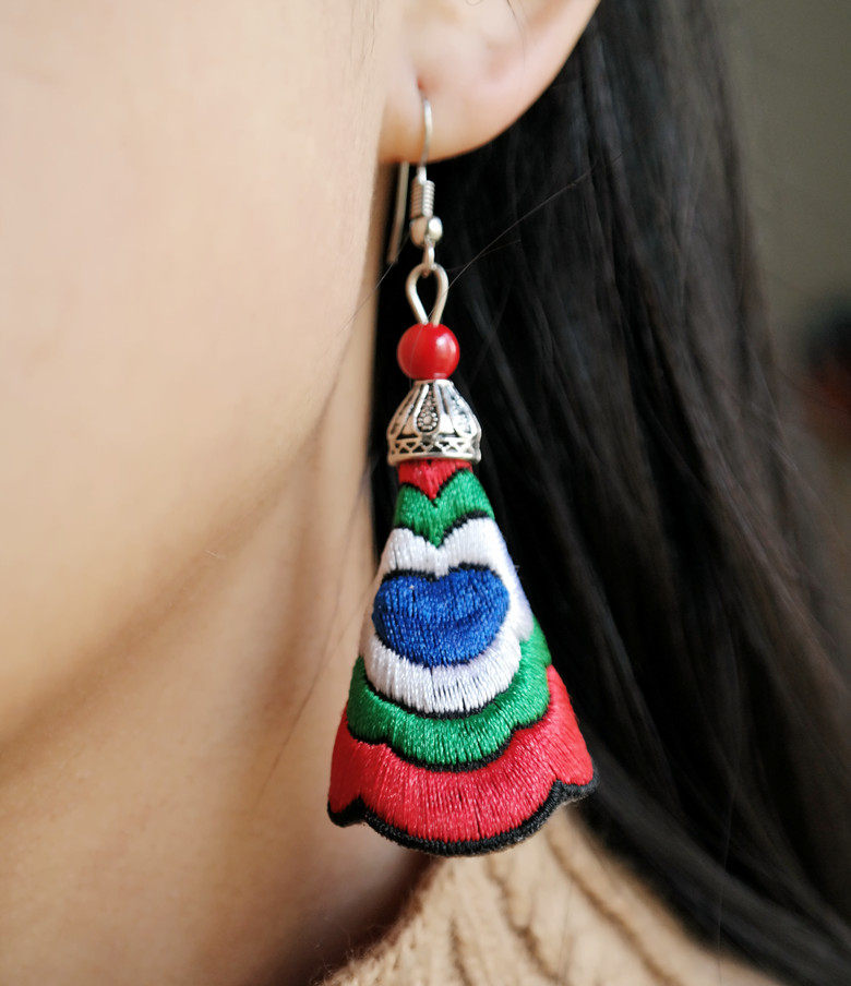 Ethnic Wind Embroidered Piece Earrings National Wind Cotton Linen Clothing Accessories Delicate Embroidered pieces