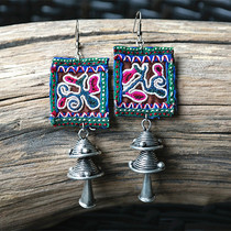 Old embroidered piece Miao silver earrings National style unique jewelry Yang Liping same style jewelry
