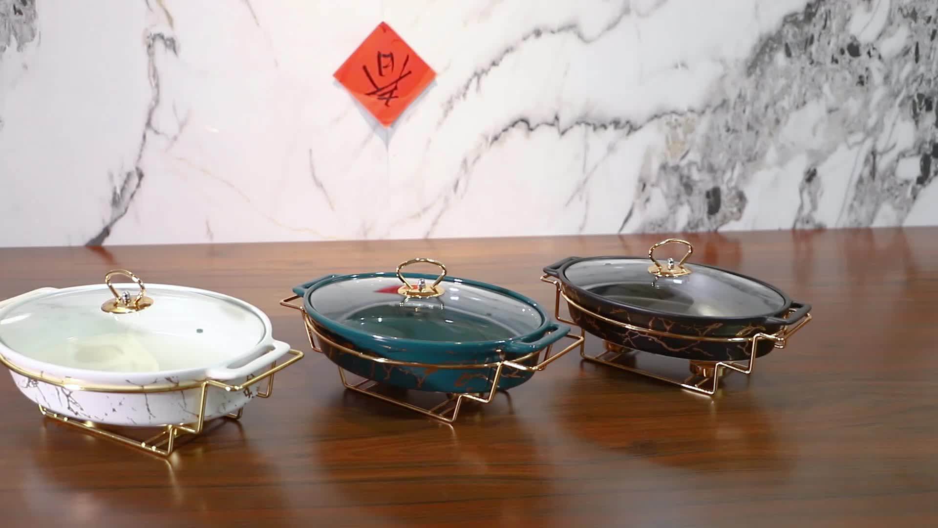 Marble Chafing Dish Buffet Set Luxury Fire Heating Ceramic Soup