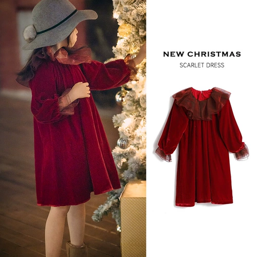 Детское зимнее брендовое платье, красная флисовая юбка, бархатный наряд маленькой принцессы, коллекция 2021