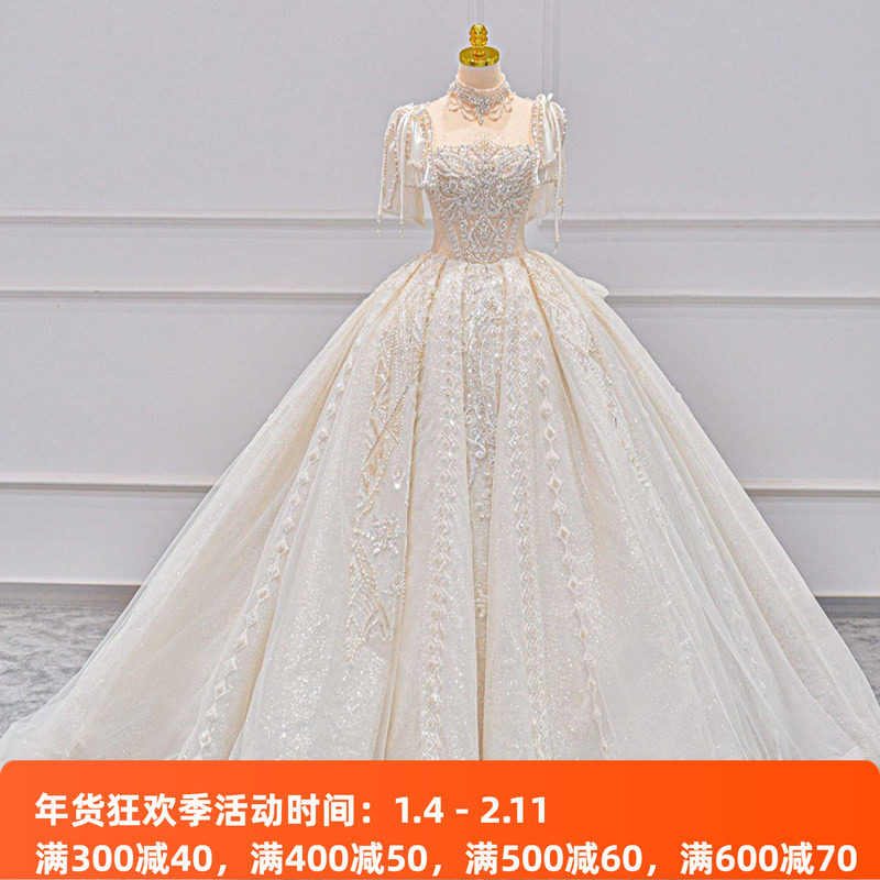 Французское свадебное платье 2026 new bride on the run princess легкое роскошное нишевое платье высокого класса с большим хвостом и маленькой белой основной пряжей