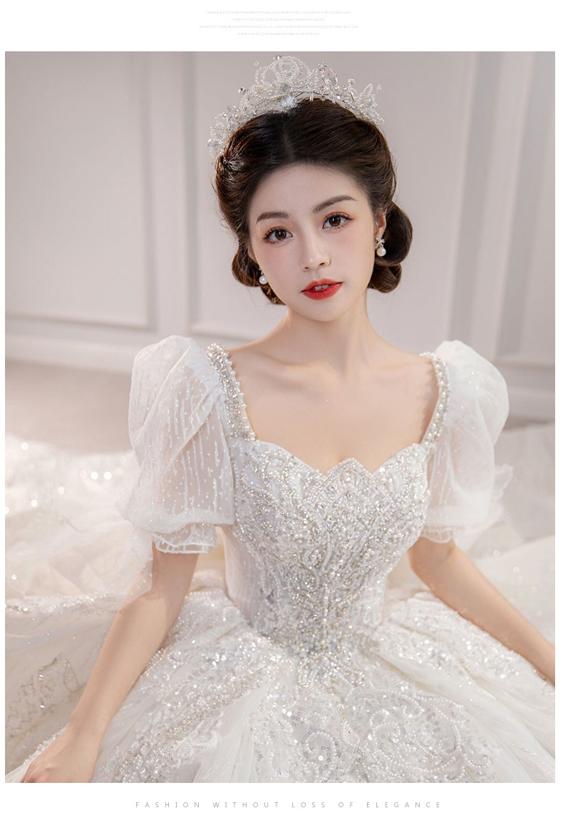 Bubble sleeves light wedding dresses 2023 new bridal style palace wines at large, princess little subs heading out the main yarn-Taobao