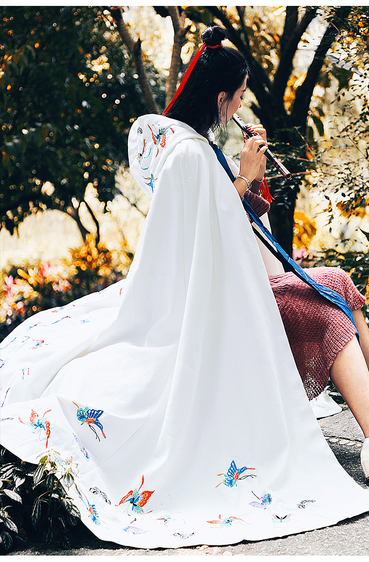 辰 [] Hanfu Princess White Butterfly Long Cape 2018 Áo khoác và áo choàng thêu gió mùa đông - Accentuated eo áo áo dạ măng tô nữ đẹp