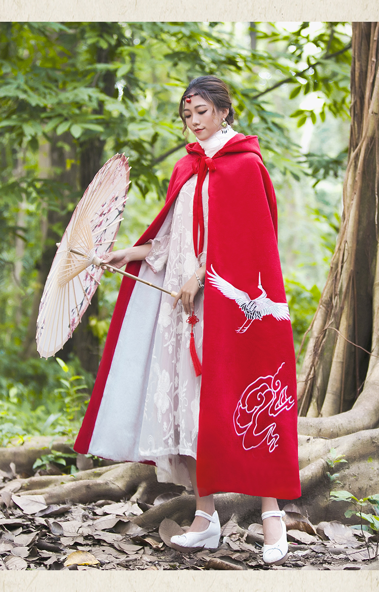 筱 辰 [bay chim] hanfu áo choàng mùa đông dài len thêu áo choàng trang phục gió quốc gia thêu ban đầu áo dạ nữ dáng ngắn