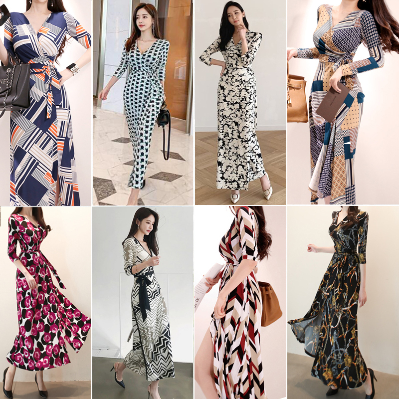 Feminine, Classy, Elegant Ladylike Wrap Dress 2025 Autumn New Women's Long-Sleeved Tie V-Neck Printed Dress