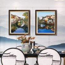 Huizhou Watertown Handle Scenic Architecture Simple American New Chinese Restaurant Living Room High-end Pure Hand Painting Oil Painting