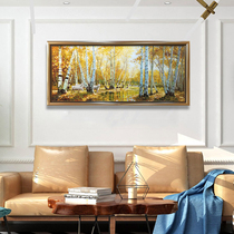 Birch forest scenery light luxury pure hand-painted original oil painting European and American style living room horizontal version high-end decorative painting customization