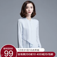 [Giá mua 99 nhân dân tệ] Áo voan dài tay 2019 xuân mới áo sơ mi nữ cổ áo đứng OL 	mẫu áo sơ mi dài tay nữ đẹp	