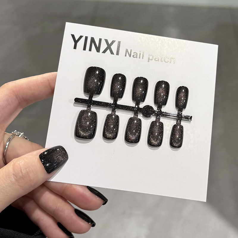 Black Pearl Cat Eye Ultra Shiny High Gloss Wearable Nails Short Style Whitening High-End Removable Nail Stickers Elegant Manicure