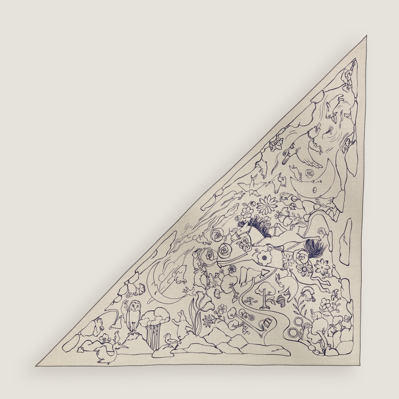2025 New Model One Thousand and One Rabbits Silk Scarf Velvet Triangle Scarf Blended Hand-Rolled Edge Scarf Shawl Dual-Use
