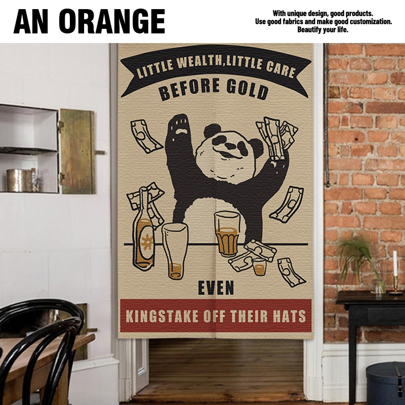 Cartoon Panda American Door Cord Fabric Door Curtain Cotton Linen half-curtain bedroom partition window toilet kitchen Decorative Curtains thick