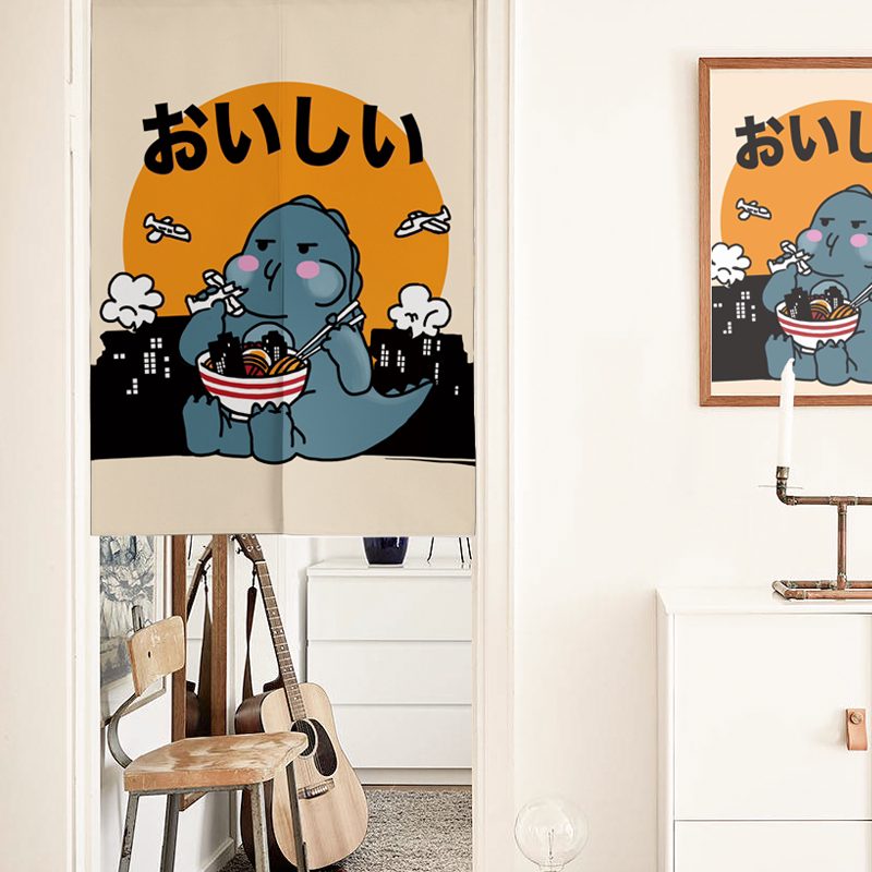 Little monster cartoon cute door curtain cloth door curtain cotton and linen half curtain bedroom partition window toilet kitchen decoration curtain thick