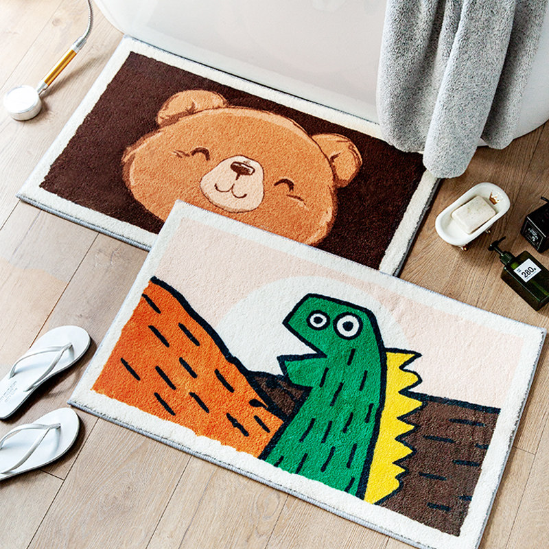 Cartoon Cute Flocking Nets Red Water Absorbent Ground Mat Makeup Room Doormat Doormat Door Cushion Bathroom Anti Slip Bedroom Carpet
