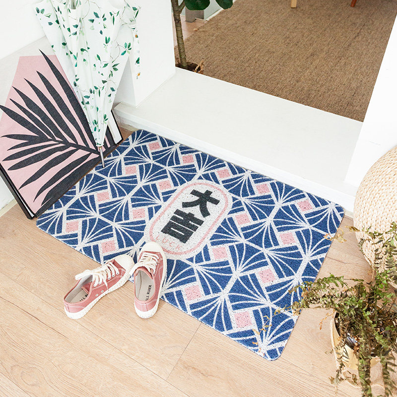 Access safe Japanese-style geometric ins entry door floor mat dust can be cut household PVC wire ring door mat easy to clean
