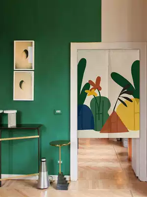 Small flower color block modern simple solid color ins curtain cloth door curtain cotton linen half curtain bedroom partition window toilet curtain