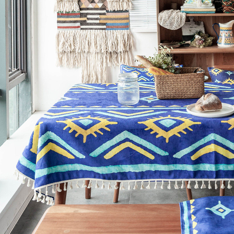 Simple ethnic style bohemian tablecloth fabric long strip waterproof tablecloth tassel tablecloth living room coffee table tablecloth