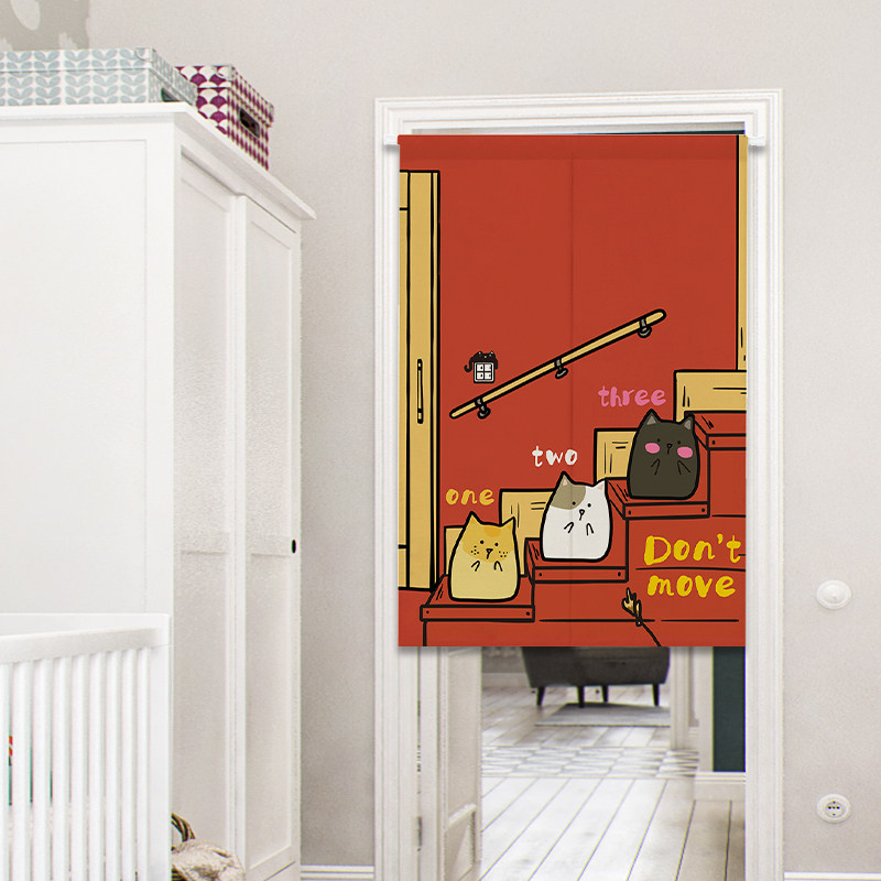 Japanese cat cartoon fabric door curtain household cloth door curtain cotton and linen half curtain bedroom partition window toilet kitchen curtain