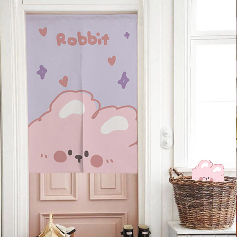 Cute Cartoon Ins Door Curtain Bedroom Partition Cord Fabric Curtain Home Cloth Art Hanging Curtain Makeup Room Kitchen Curtain half-curtain