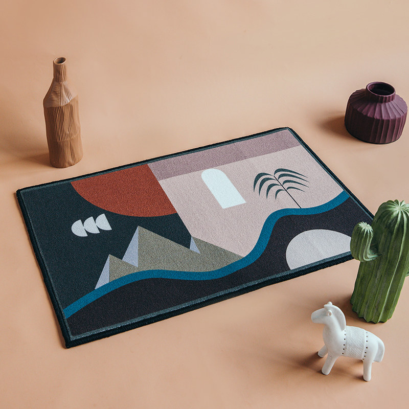 Minimalist geometric introductory ground mat Absorbent Polyester Fiber Suede Face Dust Resistant bedroom into door mat Makeup Room Anti Slip Mat