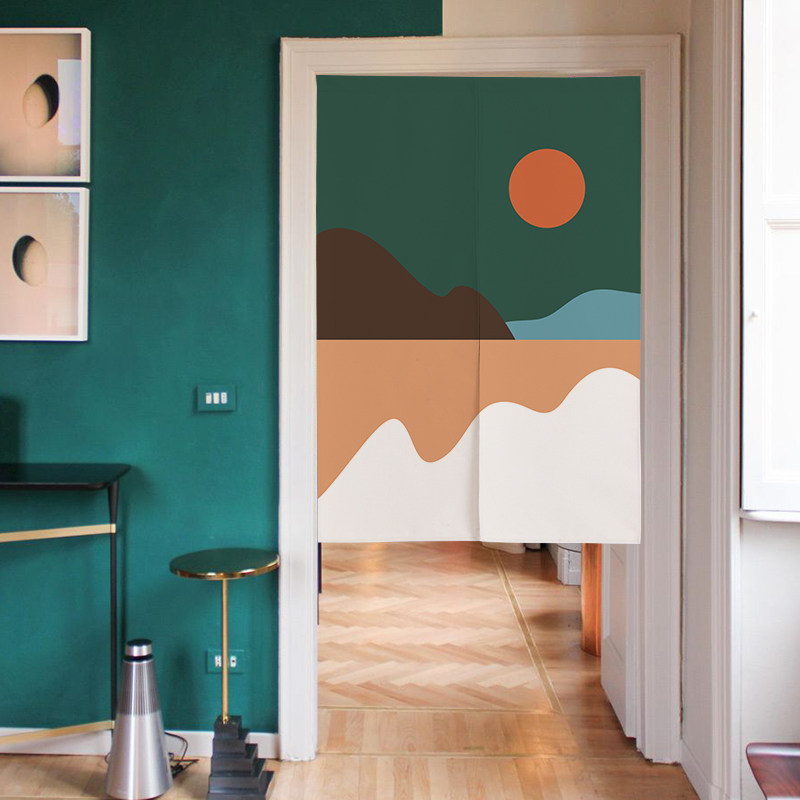 Pure Color Art Nordic Ins Doors Curtain Cloth Art Partition Window Wind Shield Half-Curtain Bedroom Free of perforated hanging curtain Kitchen Curtain